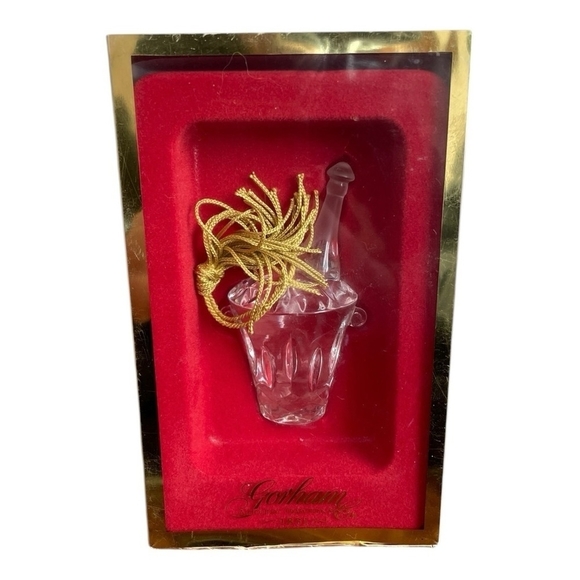 NIB Vintage Gorham Crystal Ice Bucket with Champagne Bottle Christmas Ornament - Picture 2 of 5
